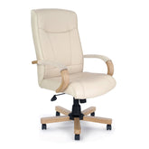 Nautilus Designs Troon High Back Leather Faced Executive Office Chair With Fixed Arms Cream Oak Effect Arms and Base - DPA4750ATG/LCM DD